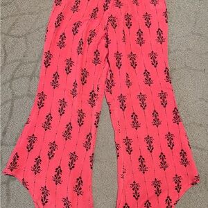 Free People Rust-Coral Wide-Leg Printed Pants